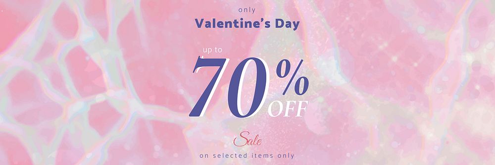 Valentine&rsquo;s sale editable template vector for email header with 70% off text