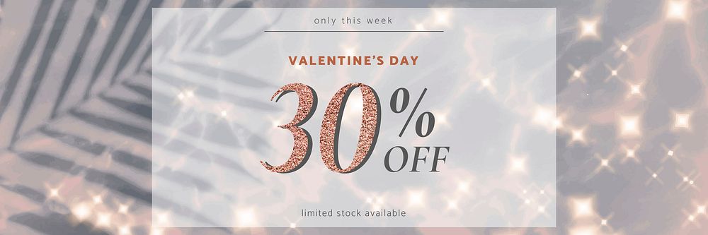 Valentine&rsquo;s sale editable template vector for email header with 30% off text