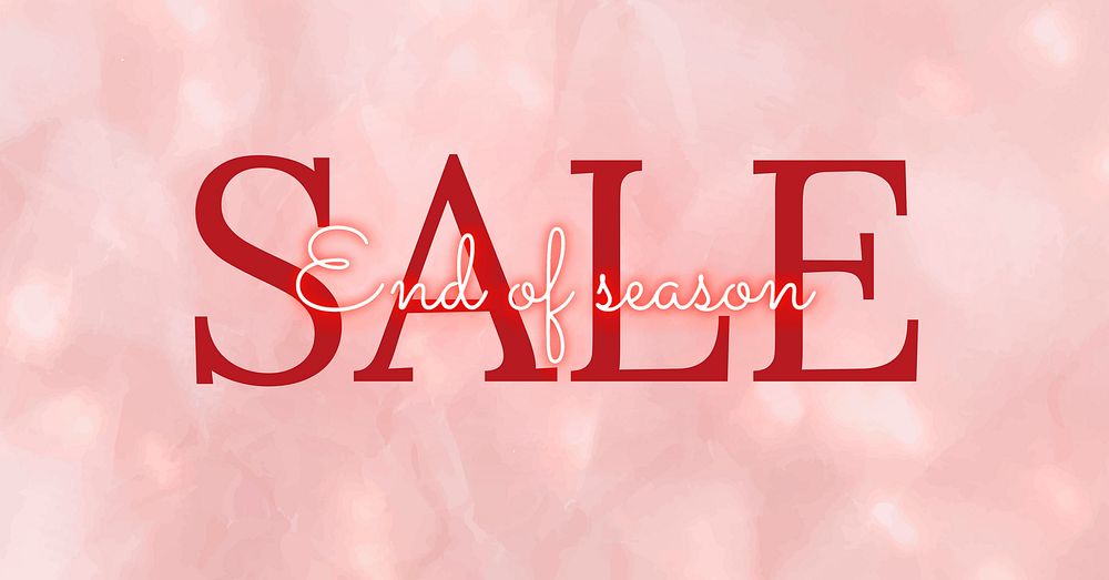End of season sale, red text on pink background