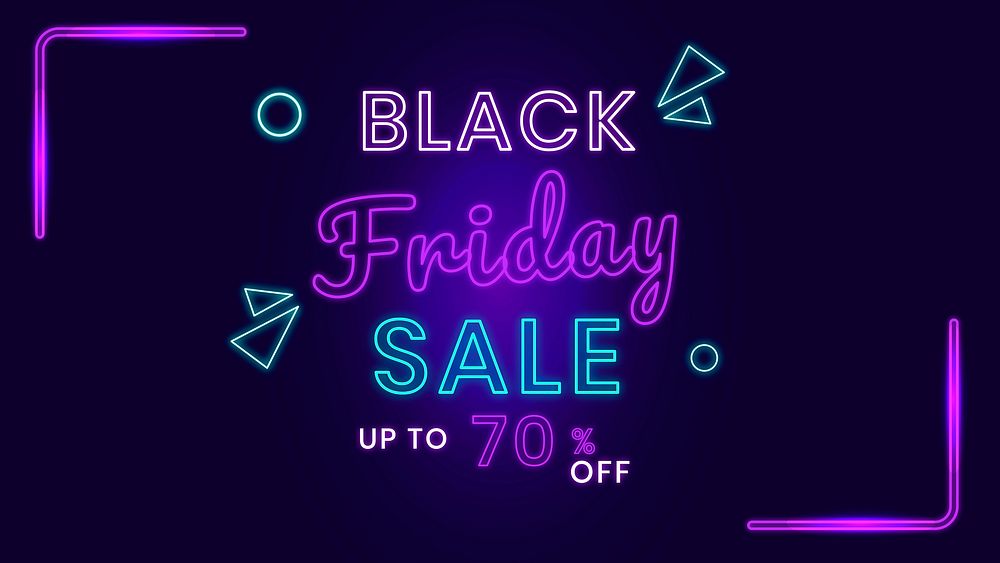 Black Friday 70% off vector neon sale ad design template