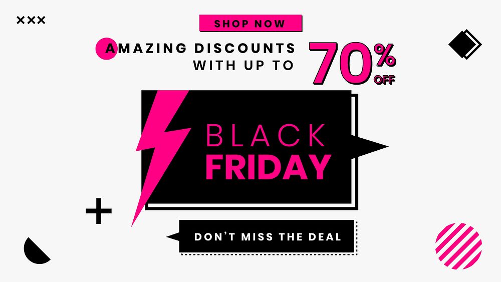 Black Friday vector 70% off pink sale promotion template
