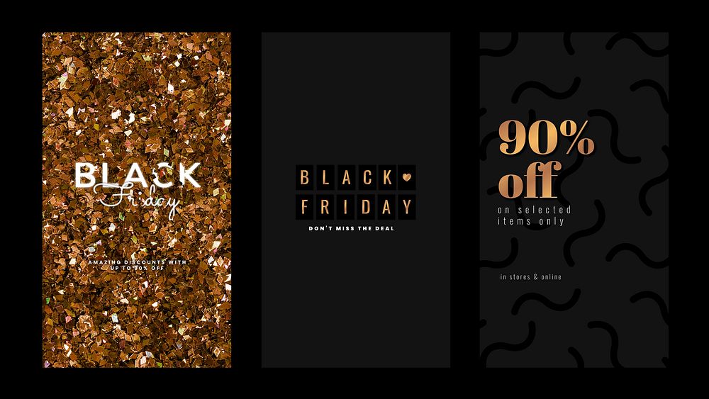 Metallic gold vector Black Friday social ad banner set