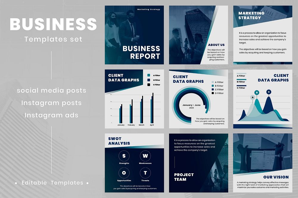 Business social media post vector editable template set