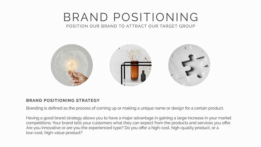 Brand positioning marketing plan vector presentation editable template