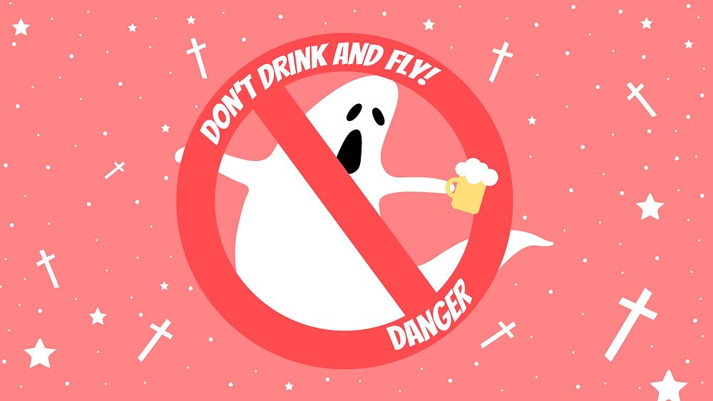 Halloween ghost cartoon template vector with don't drink and fly! text
