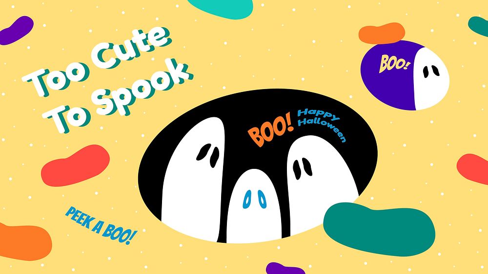 Halloween ghost cartoon template vector with too cute to spook text
