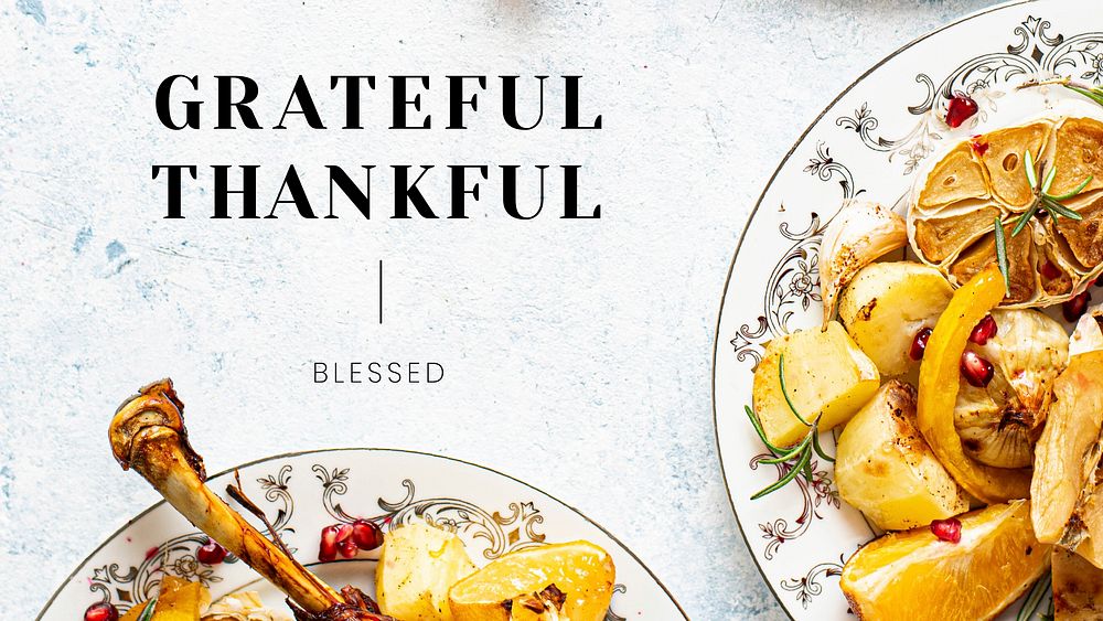 Thanksgiving dinner vector template blog banner with grateful and thankful text