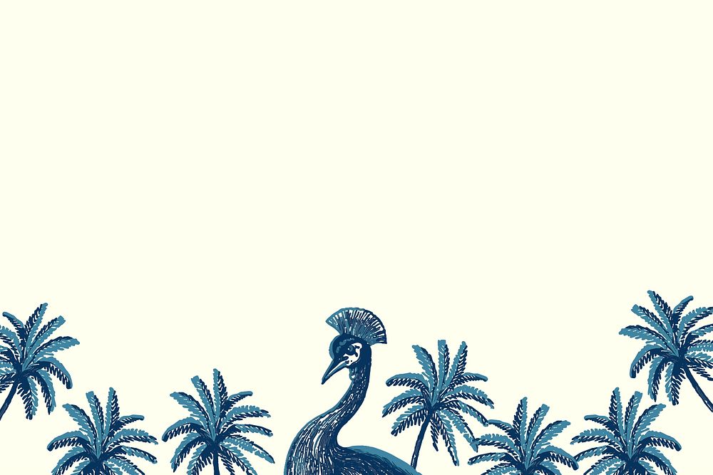 Blue crowned crane border on vintage background