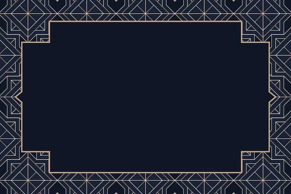 Gold art deco frame on dark blue background