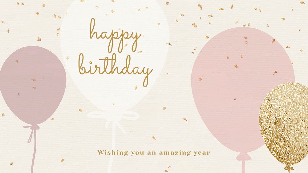 Luxury balloon birthday greeting illustration in pink and gold tone