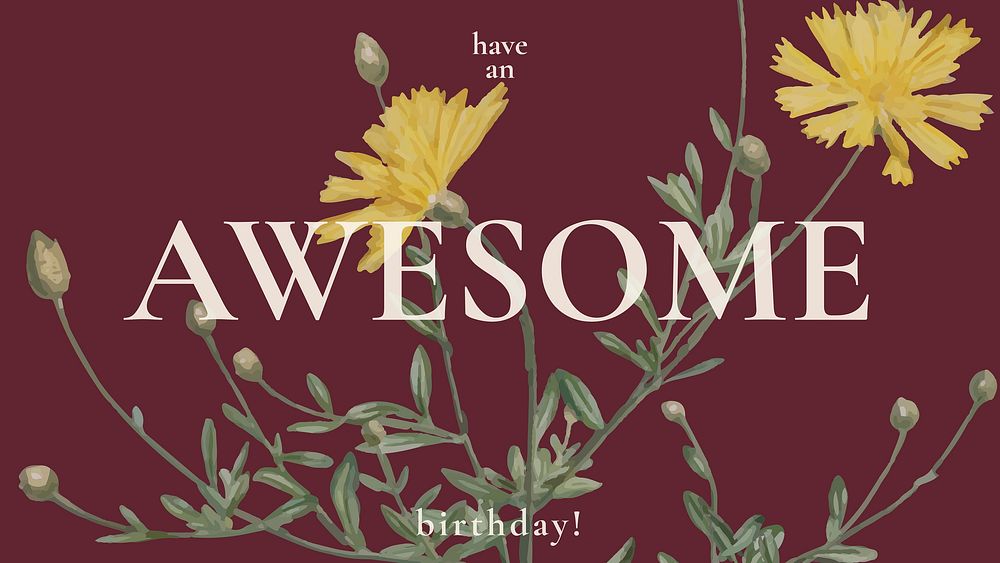 Awesome birthday greeting template vector with yellow flower illustration