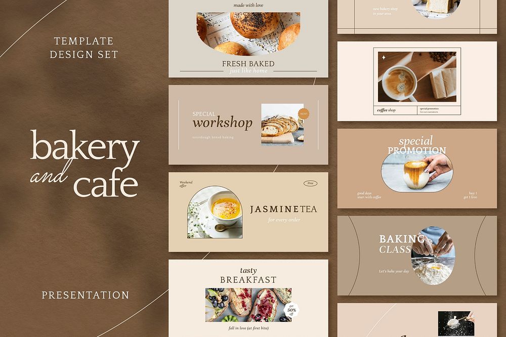 Aesthetic cafe marketing template vector presentation set