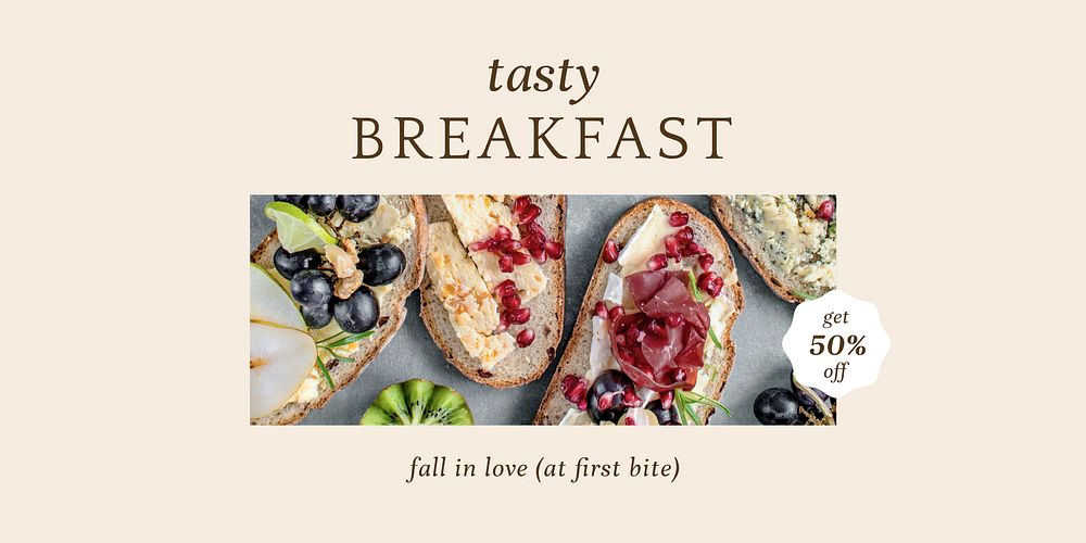 Pastry breakfast vector twitter header template for bakery and cafe marketing