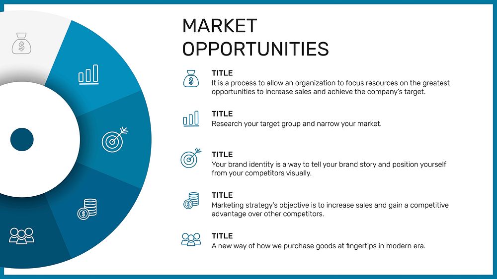 Business plan presentation template vector market opportunities page