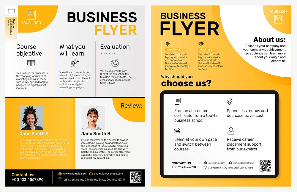 Editable business flyer template vector in yellow modern design