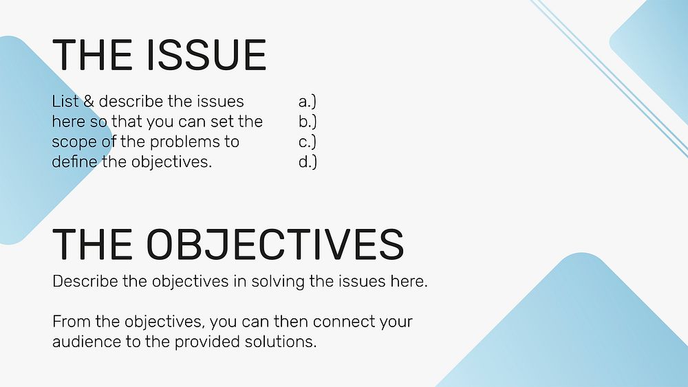 Business company presentation slide template psd with objectives topic