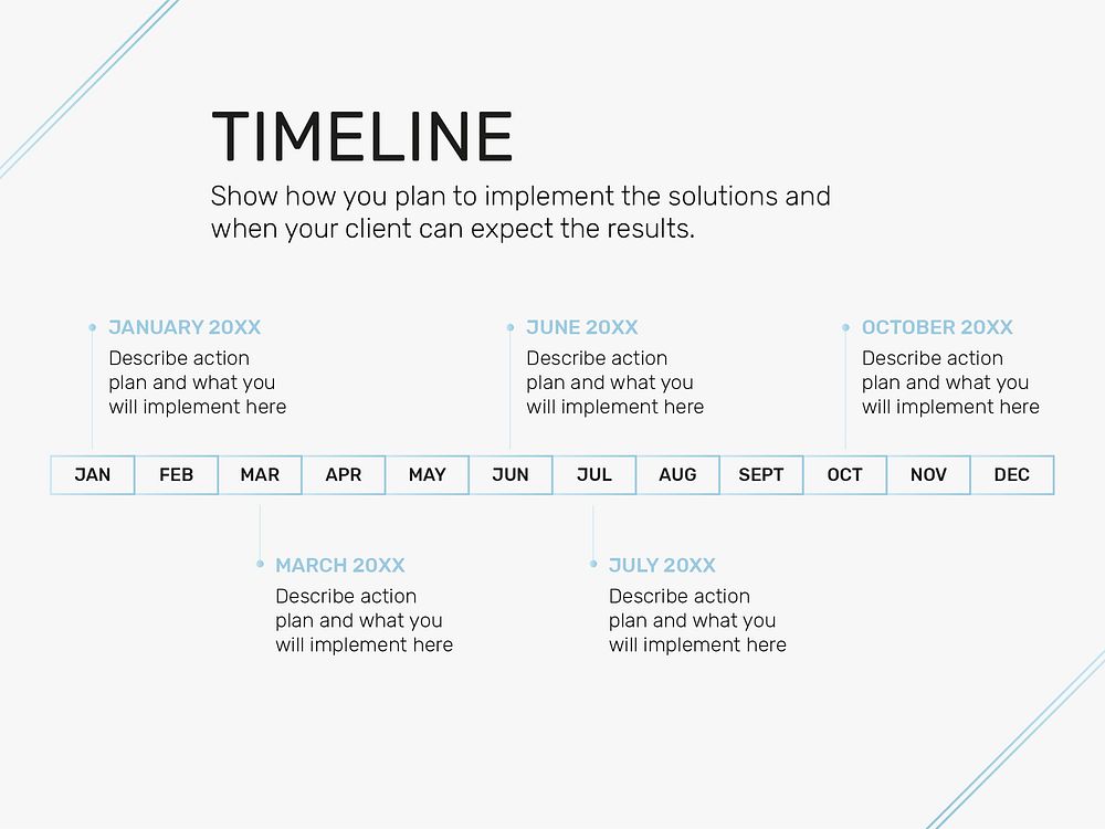 Business company presentation slide template psd with timeline topic