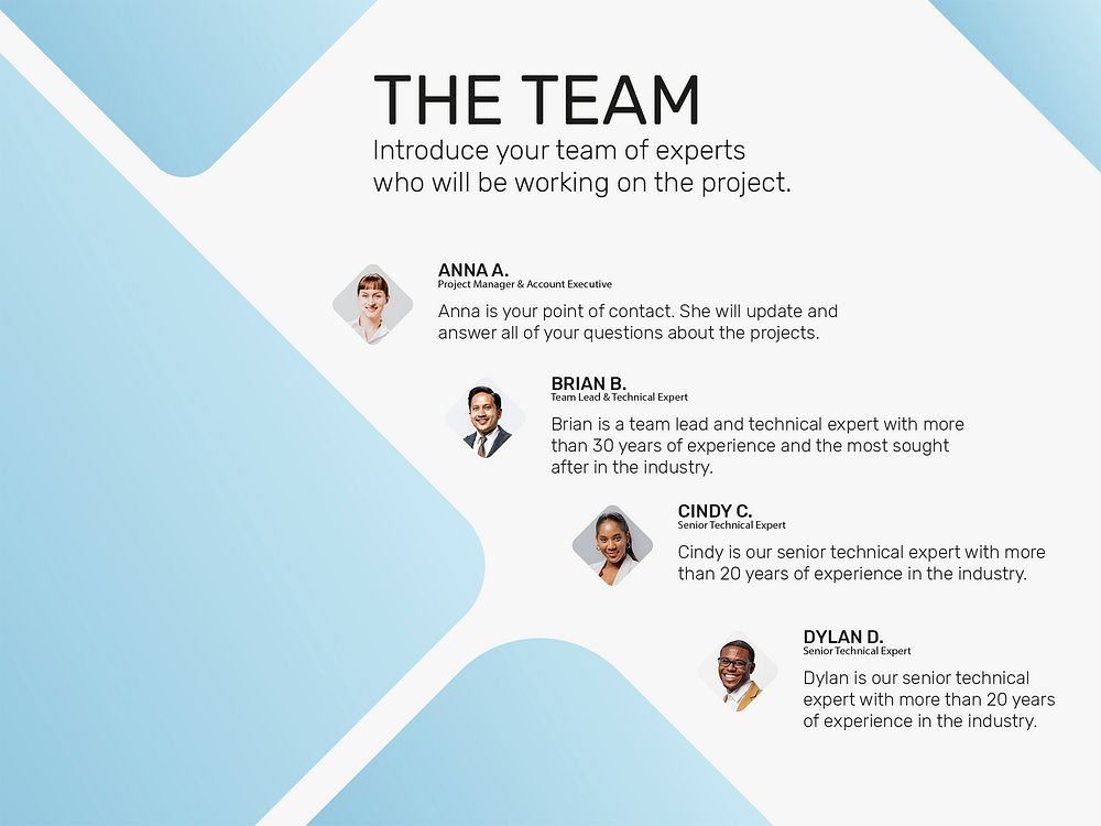 Business company presentation slide template psd with team introduction topic