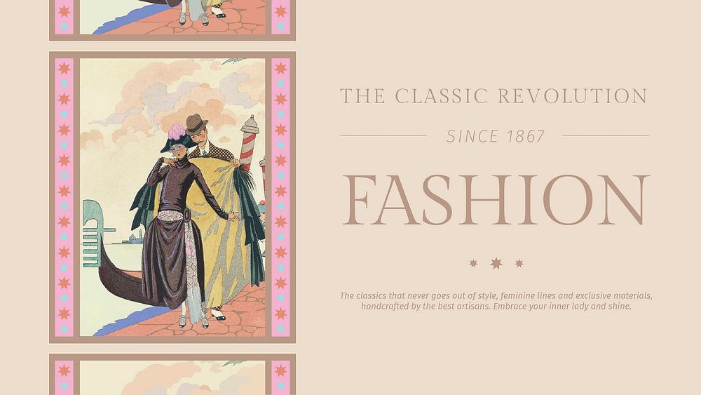 Vintage stylish template vector for a fashion blog, remix from artworks by George Barbier