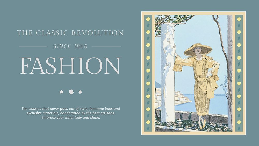Vintage feminine fashion template vector for a blog, remix from artworks by George Barbier