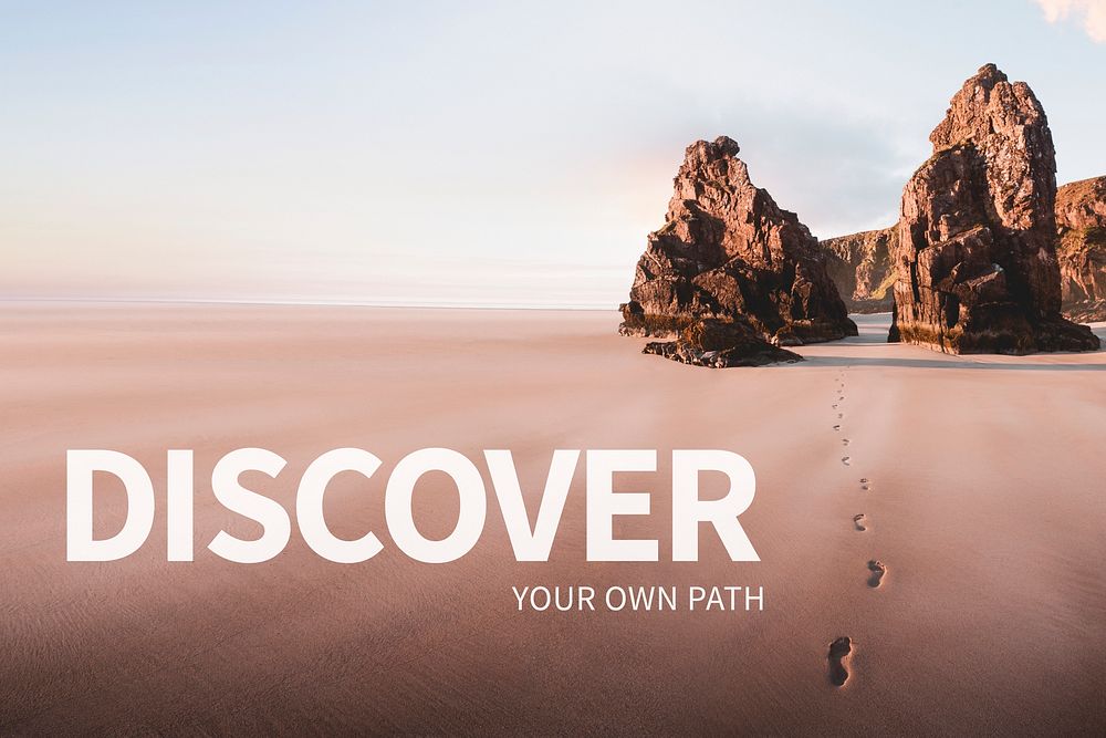 Beautiful beach travel banner with quote discover your own path