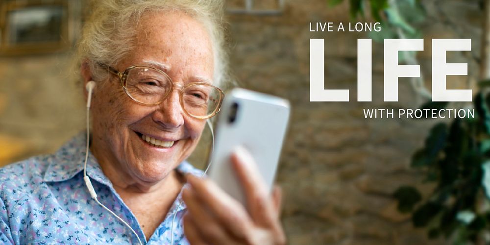 Long life insurance template vector for elderlies ad banner