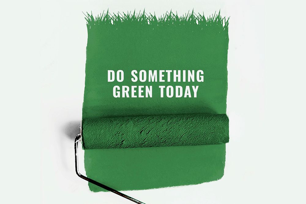 Do something green today banner with paint roller background