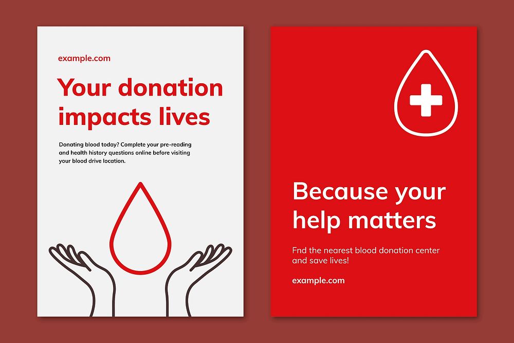 Blood donation campaign template vector ad poster in minimal style dual set