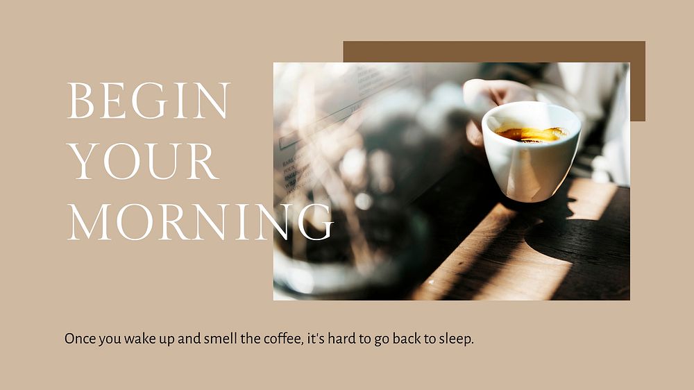 Morning coffee presentation template vector minimal style begin your morning