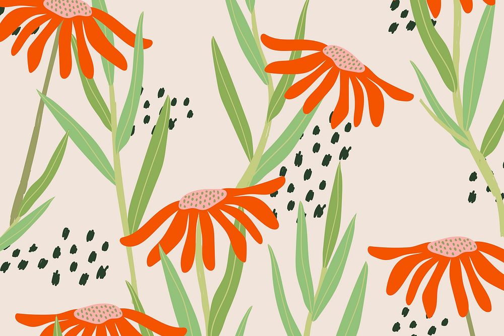 Daisy patterned pink background in retro style