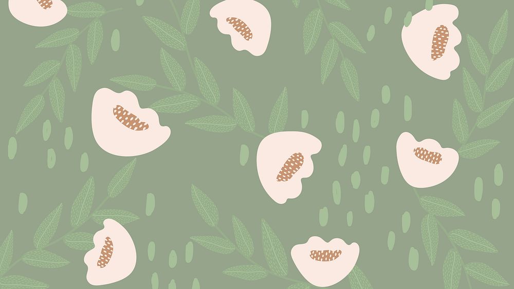 White poppy patterned background in green