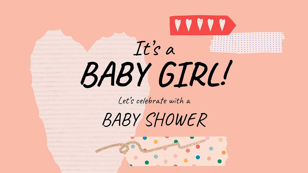 Girl baby shower template, cute feminine presentation slide psd