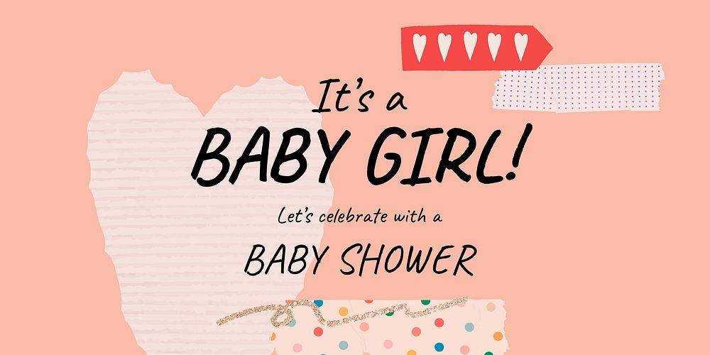 Girl baby shower template, cute feminine  Twitter ad vector