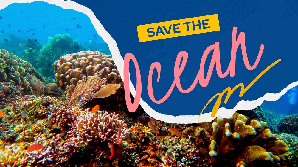 Save ocean ppt presentation template, environmental campaign vector