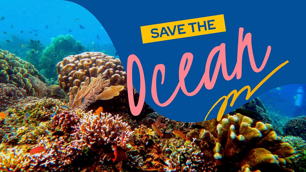 Save ocean ppt presentation template, environmental campaign vector