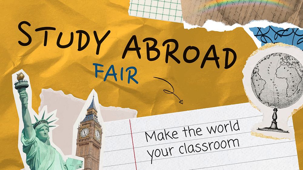 Study abroad ppt presentation template, paper collage design vector