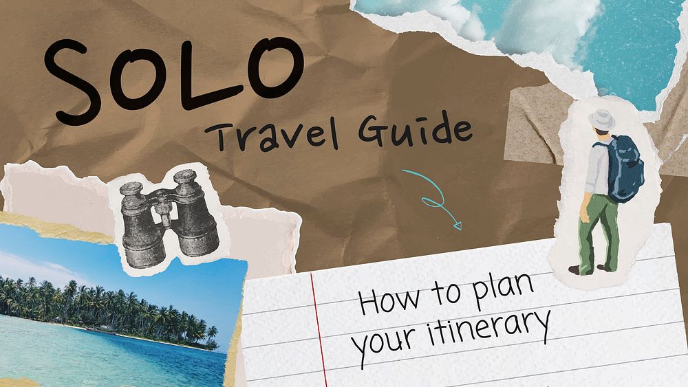 Solo travel ppt presentation template, paper collage design vector