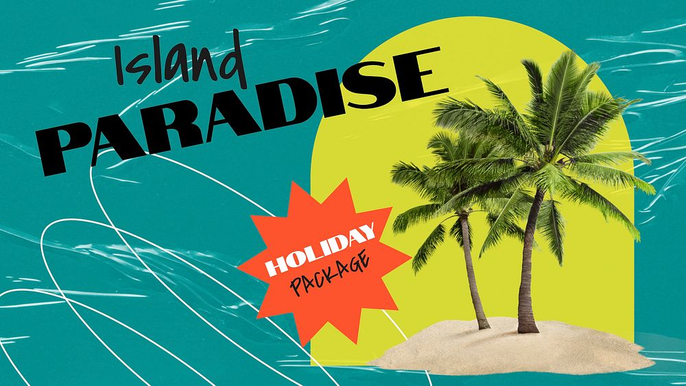 Island holiday ppt presentation template, travel ad vector