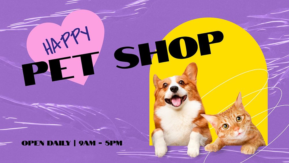 Pet shop ppt presentation template, dog & cat photo vector