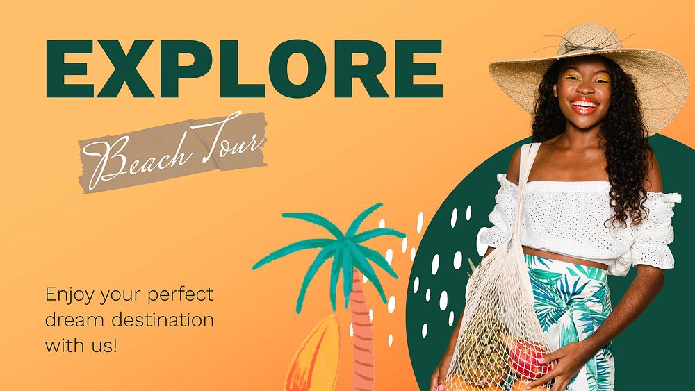 Beach tour PowerPoint presentation template, promotion ad vector