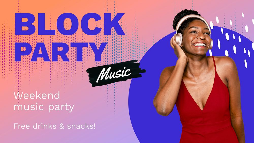 Music party PowerPoint presentation template, African American woman photo vector