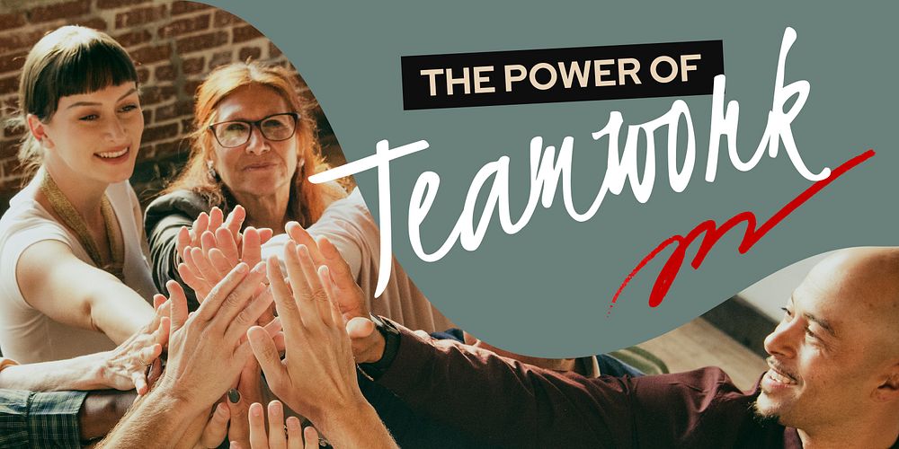 Teamwork Twitter post template, collaboration photo vector