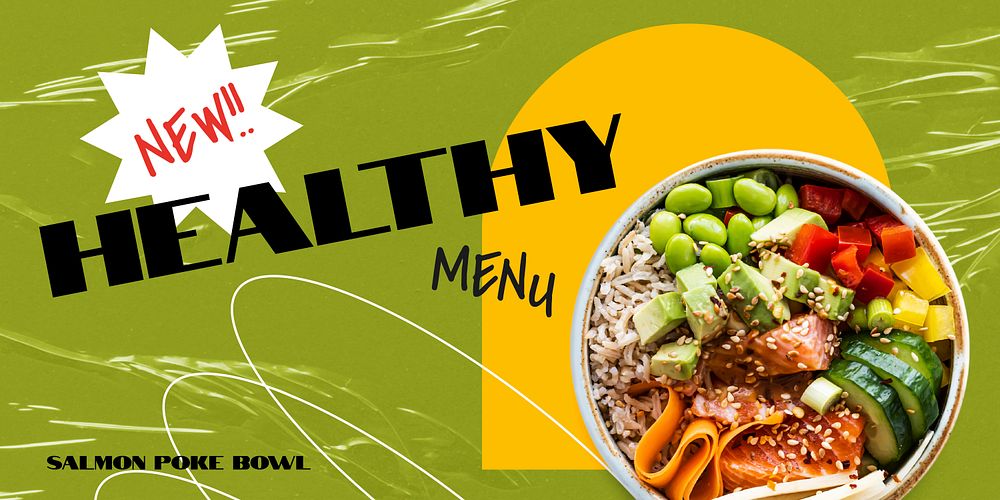 Healthy food  Twitter post template, green & yellow design vector