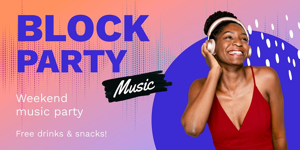 Music party Twitter post template, African American woman photo vector
