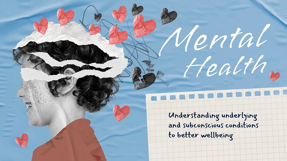 Mental health presentation template, surreal paper collage vector