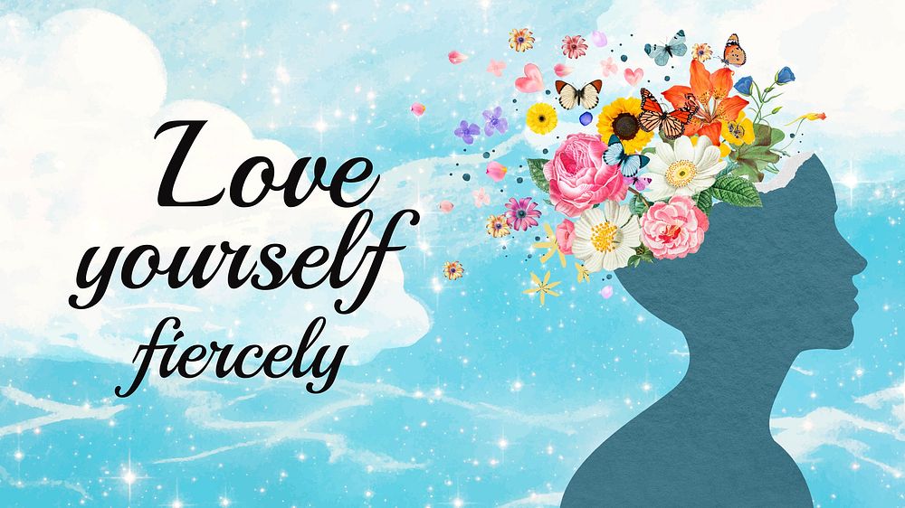 Love yourself presentation template, surreal floral collage vector