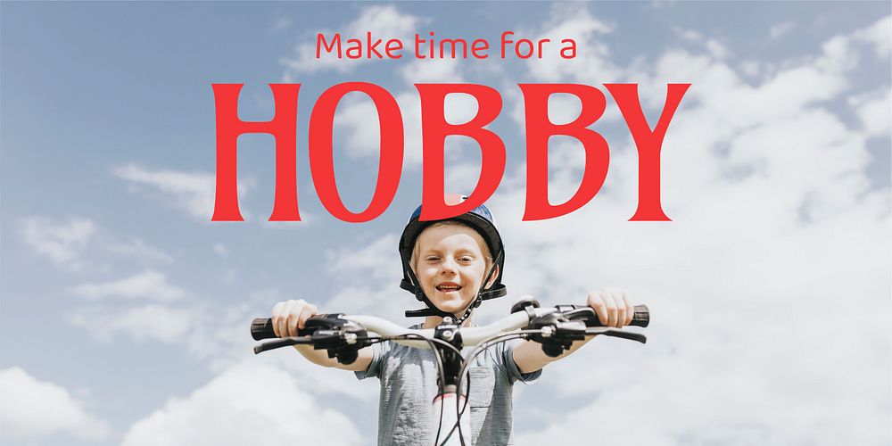 Biking hobby Twitter post template, kid design vector