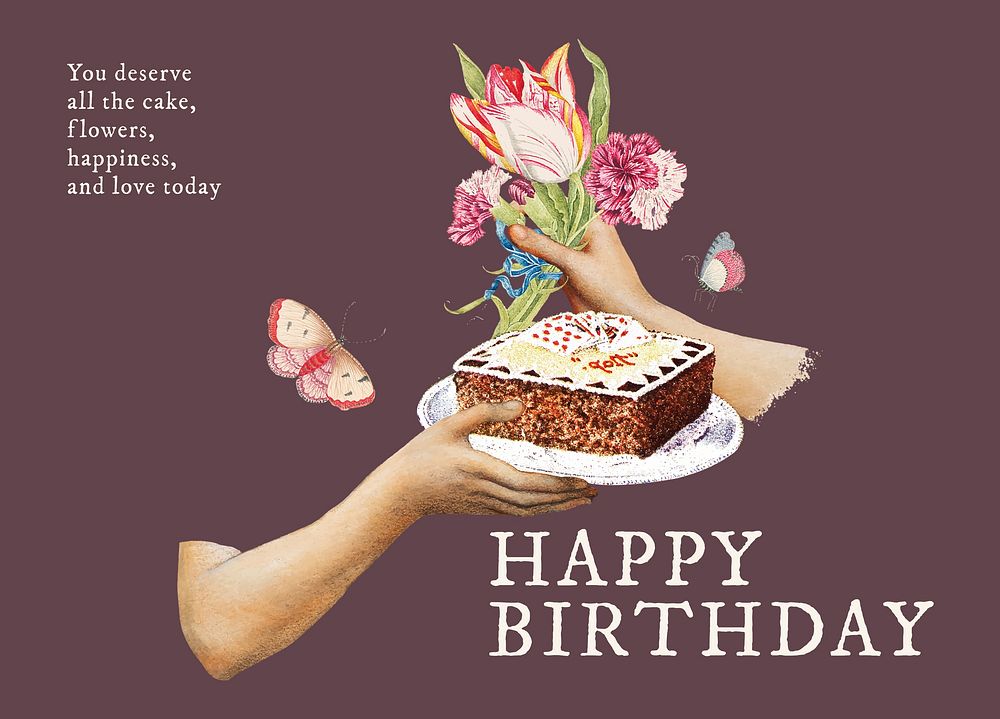 Vintage flower birthday card template, editable design psd