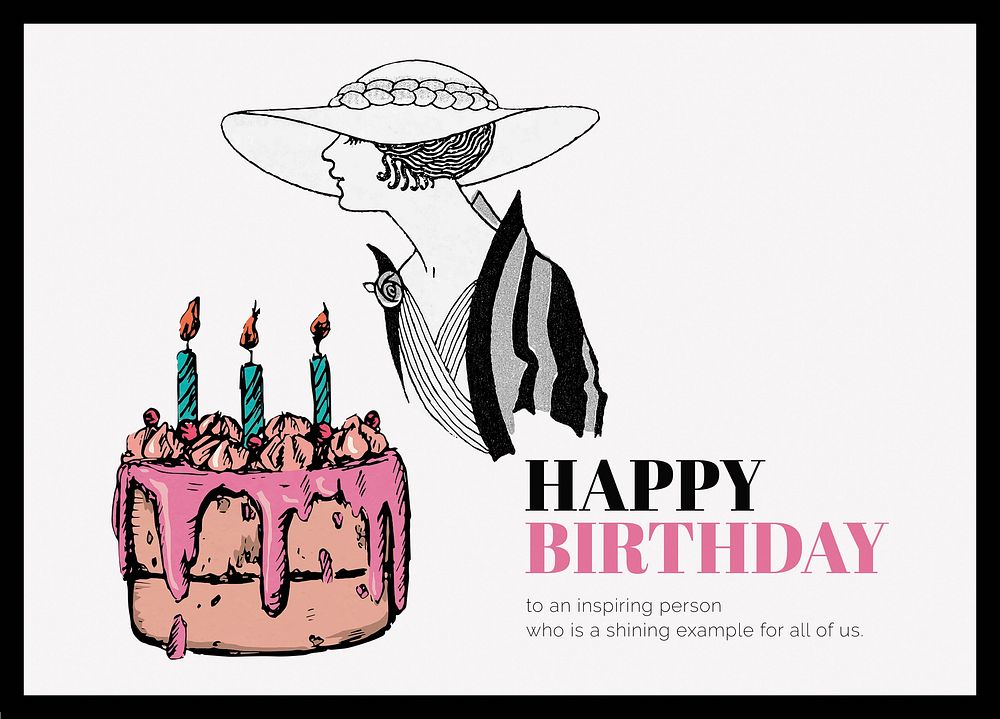 Vintage fashion greeting card template, birthday illustration vector