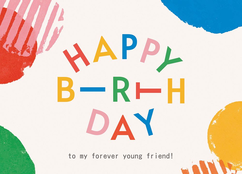 Birthday greeting card template, colorful typography vector
